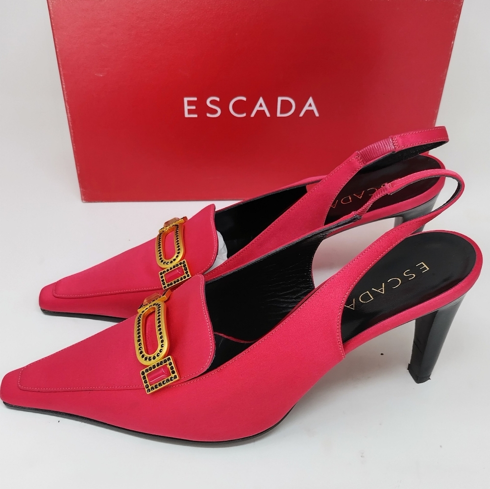 Escada Pink Embellished Mule Heels 8.5 - Picture 3 of 11
